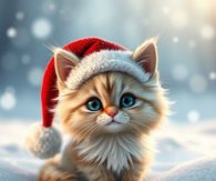 Little Kitten Wearing Santa Cap