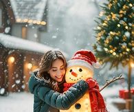 Woman Hugging Snowman