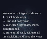 Women have 4 types of showers