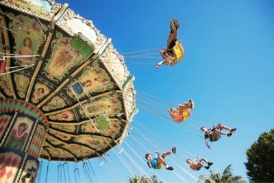 People on an amusement park ride