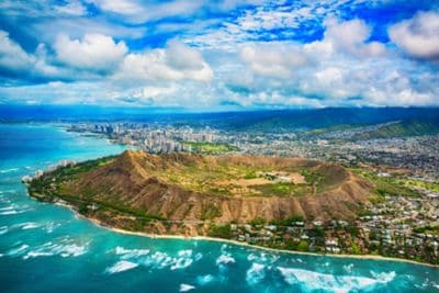 Aerial view of Diamond Head crater and skyline