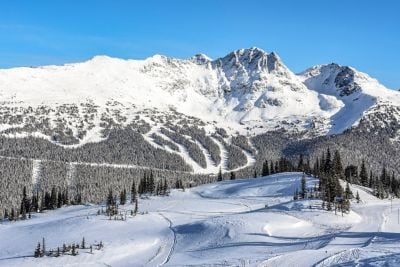 Mountain in winter time with ski trails