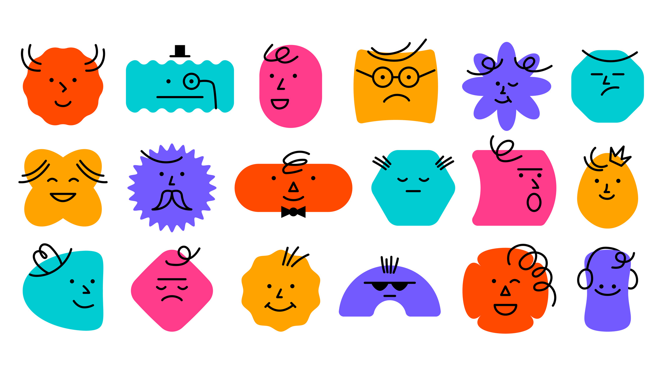 doodle character icons, illustration