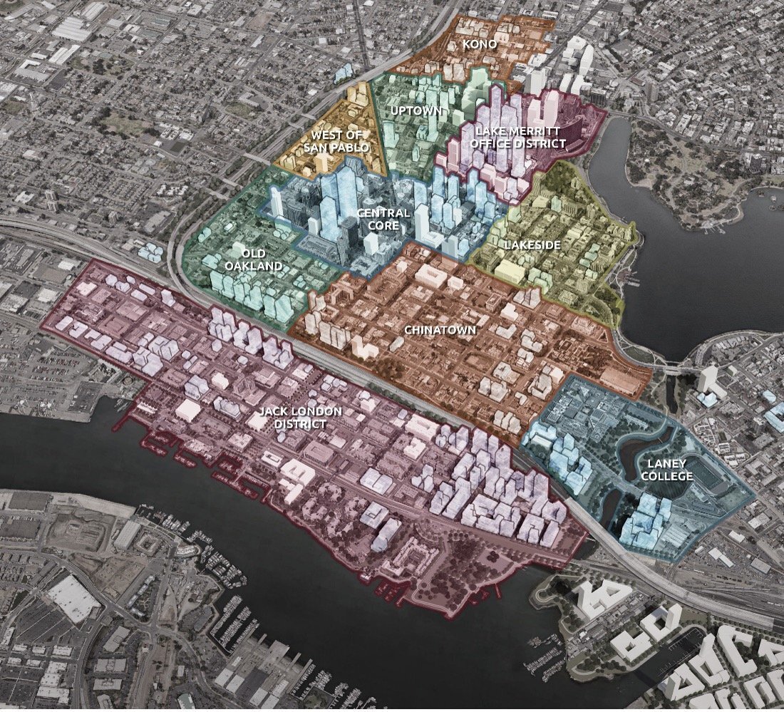 aerial rendering of downtown oakland