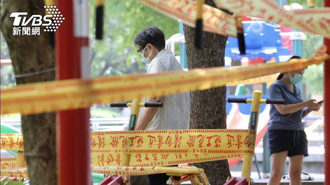 疫情升溫，全國升至第三級警戒，雙北市公園設施都暫時封閉，避免民眾群聚。（圖／中央社）