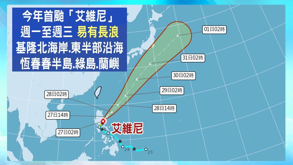 今年首颱「艾維尼」週一至週三易有長浪。（圖／TVBS）