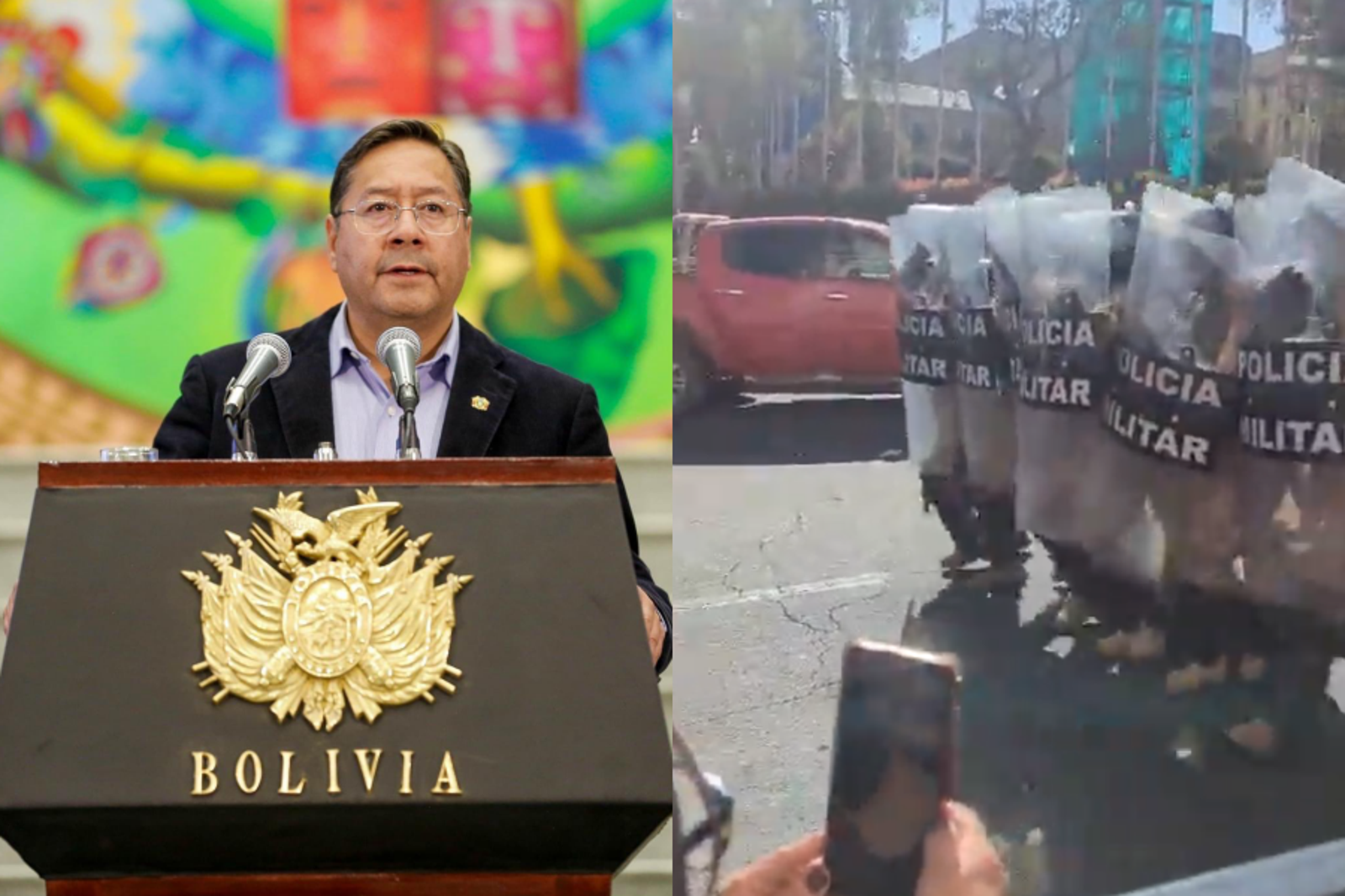 玻利維亞週三爆發政變，總統阿爾塞（左）發聲呼籲民眾動員。（翻攝自@LuchoXBolivia、@evoespueblo X）