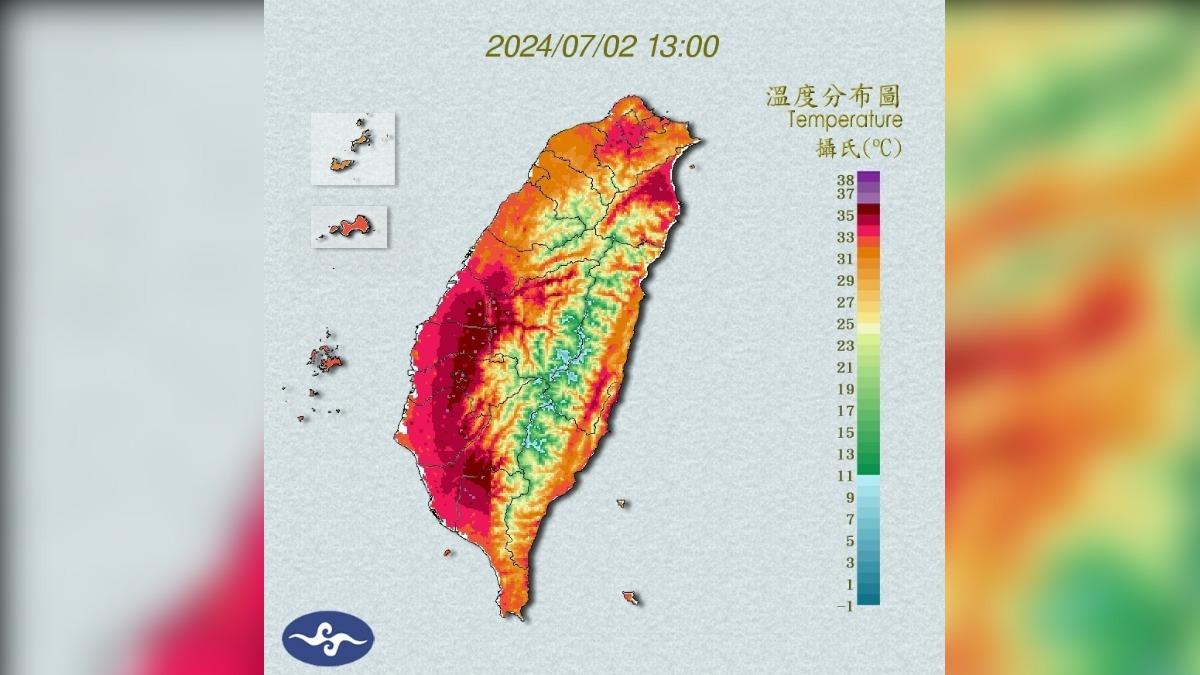 氣象署針對16縣市亮起高溫燈號。（圖／翻攝自中央氣象署）