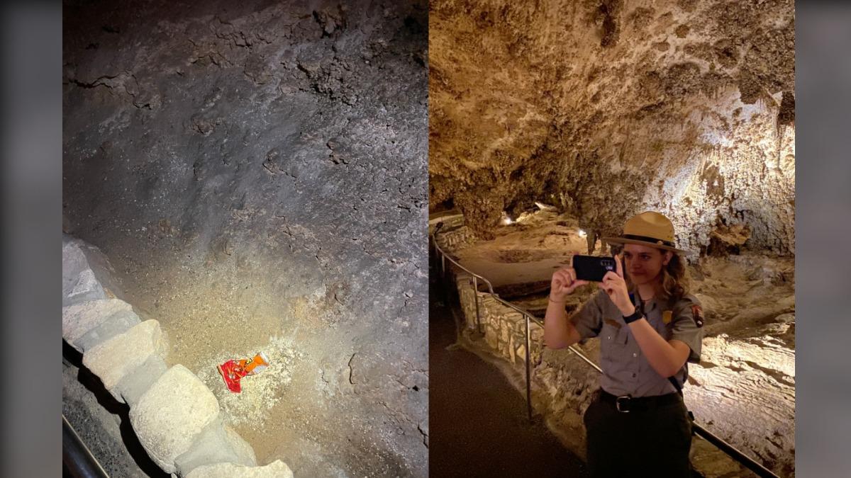 美遊客國家公園內弄掉奇多餅乾。（圖／翻攝自 FB Carlsbad Caverns National Park）