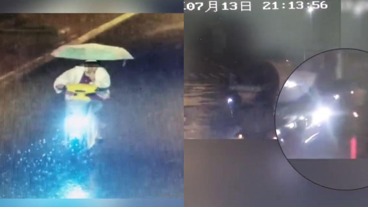 中國大陸江蘇一名女子在雨天撐傘騎車，結果竟遭水泥車輾斃。（圖／翻攝自微博）