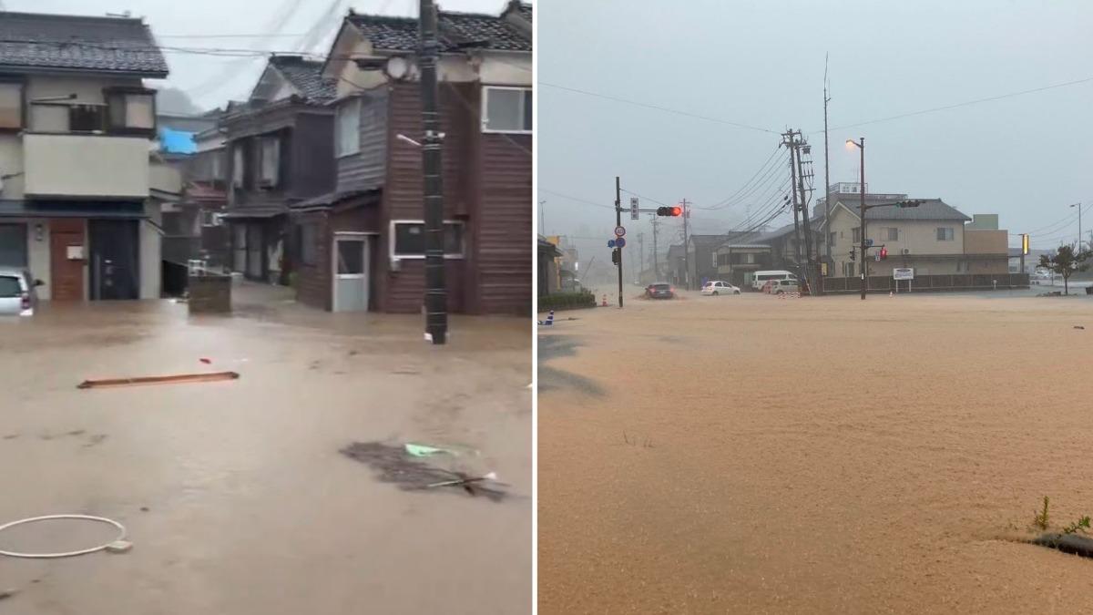 破紀錄暴雨狂轟！能登半島恐現「十年一遇災情」，1死2村落淪孤島。（圖／擷取自@gyp1712646）