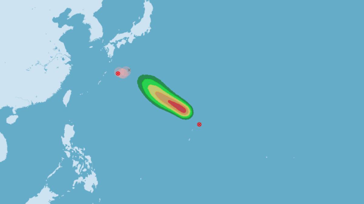 位於關島附近海面的低氣壓，今天下午2時發展為第21號熱帶性低氣壓。（圖／翻攝自氣象署）