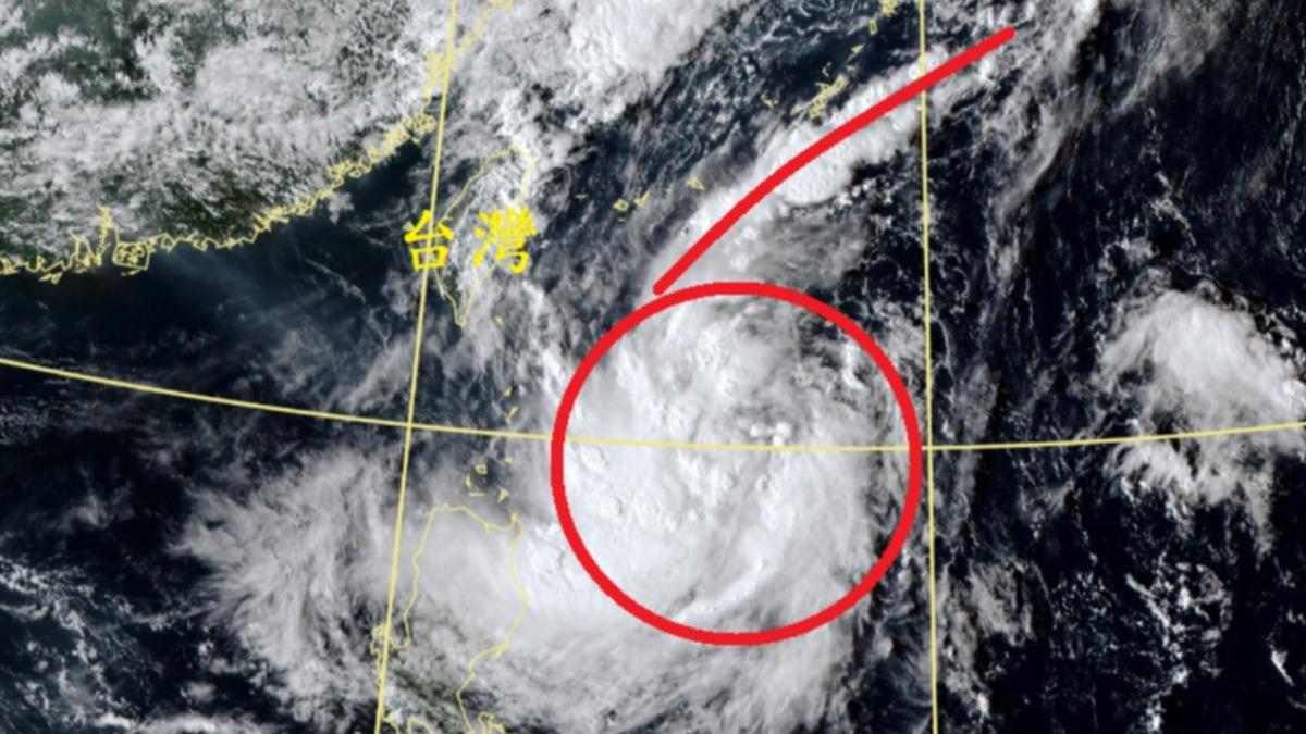 前氣象局長鄭明典在社群平台說明共伴效應，並在雲圖上標出「6」。（圖／氣象署）