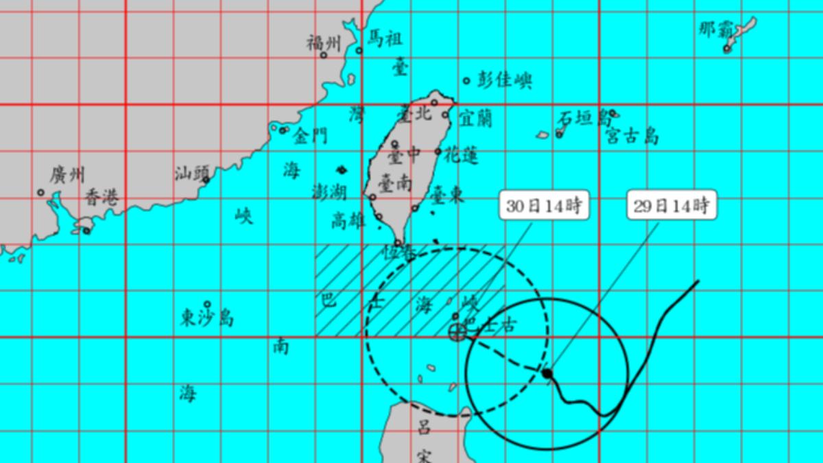 山陀兒颱風來勢洶洶，有3縣市可能連3天達放假標準。（圖／翻攝自中央氣象署）