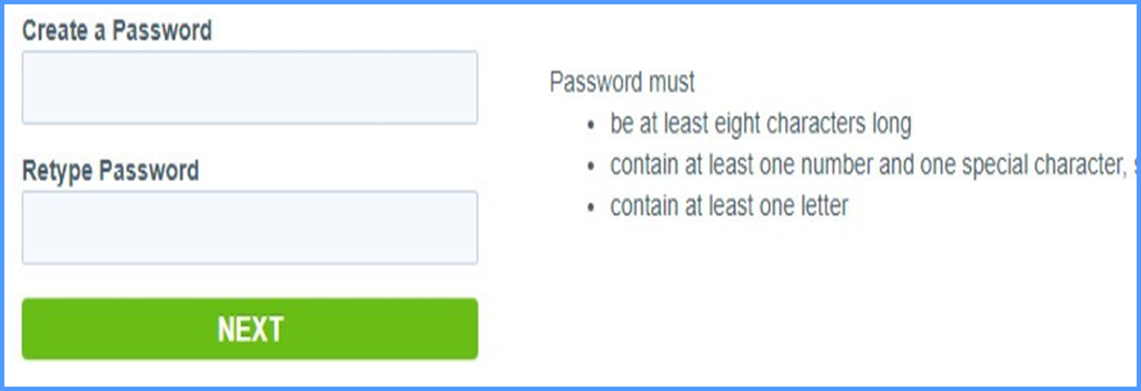 Create password page