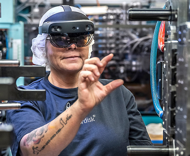 A person wearing virtual reality goggles