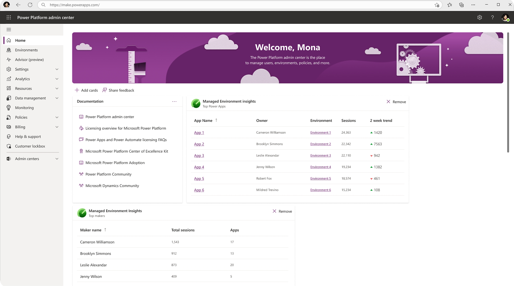 Microsoft Power Platforms Admin Center-Dashboard.