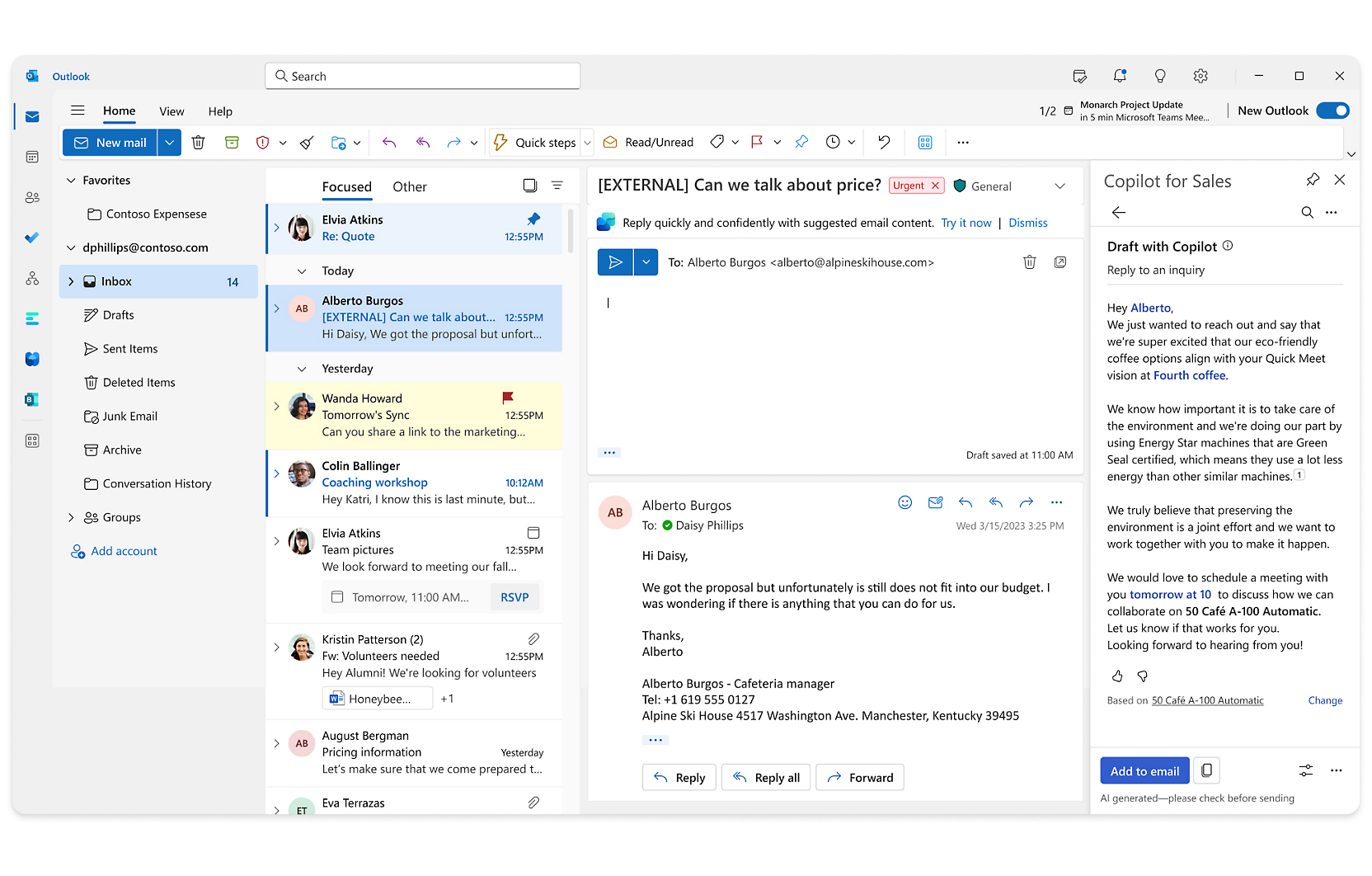 Microsoft Outlook 電子郵件應用程式的螢幕擷取畫面。