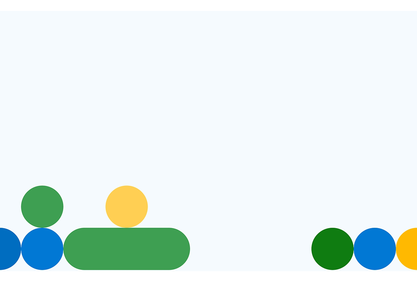 Gráfico abstrato que mostra um grupo de círculos e ovais coloridos sobre um fundo branco,