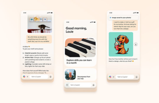 Trois captures d’écran de l’application Copilot