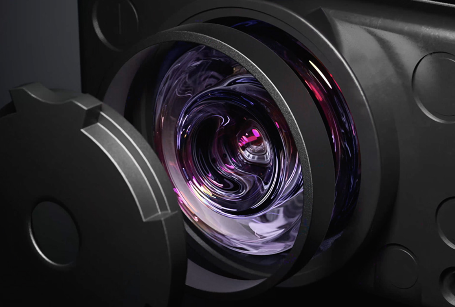 A close-up rendering of a deconstructed device camera