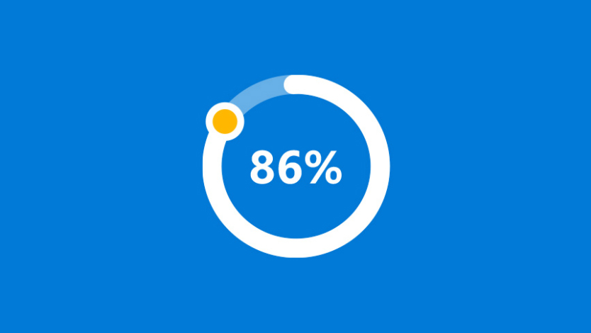 A line forming a circle with 86 per cent of the circle outlined in white with the statistic of 86 per cent in the middle of the circle