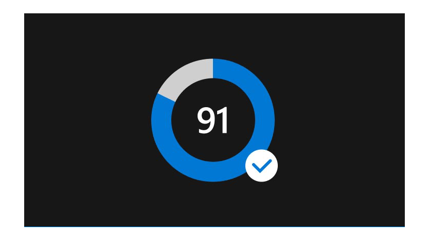 Doughnut graph illustration with a small check mark on the bottom right-hand corner and the number 91 in the middle