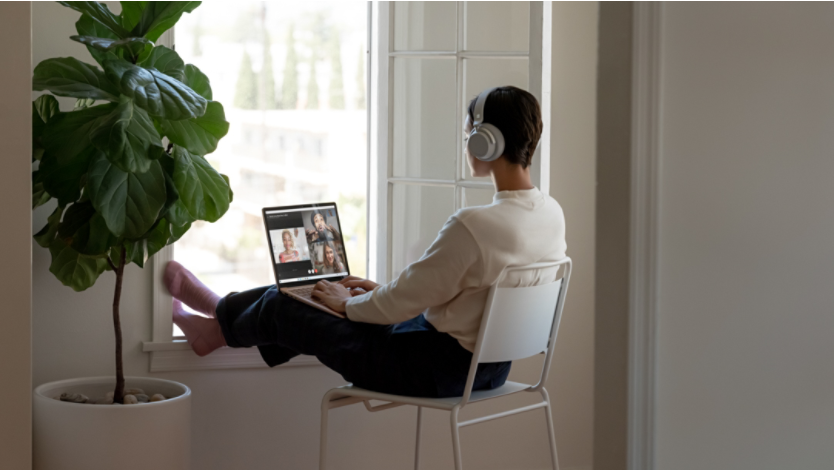 Person in a video conference using a Surface device