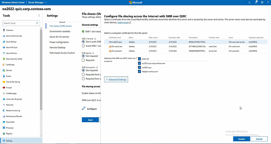 A user configuring file sharing in Azure