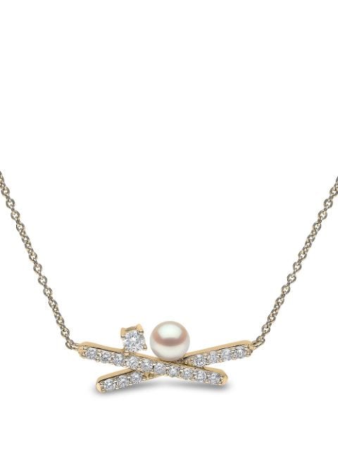 Yoko London 18kt yellow gold Sleek Akoya pearl diamond necklace