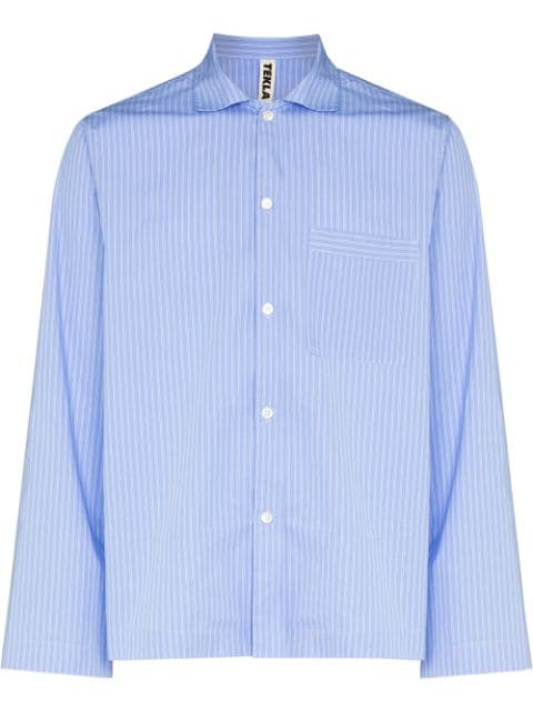 TEKLA pinstriped poplin pajama shirt