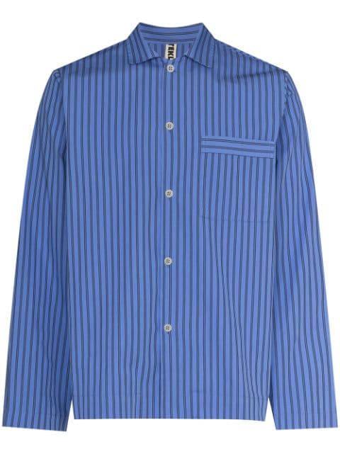 TEKLA striped poplin pajama shirt