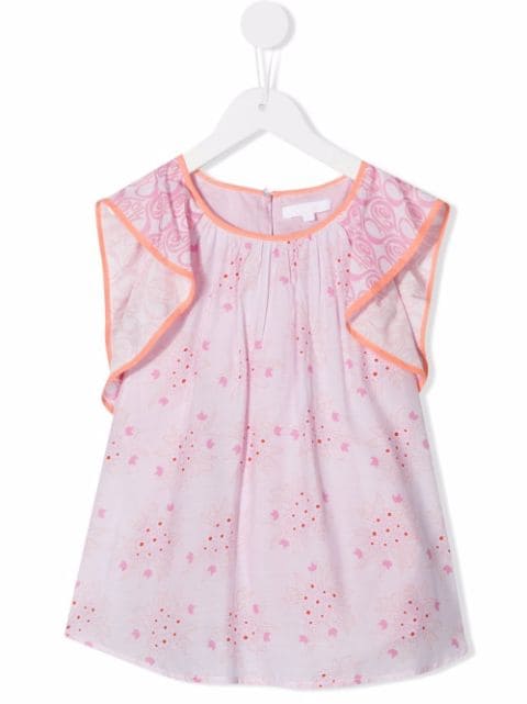 Chloé Kids floral-print ruffle-edge blouse