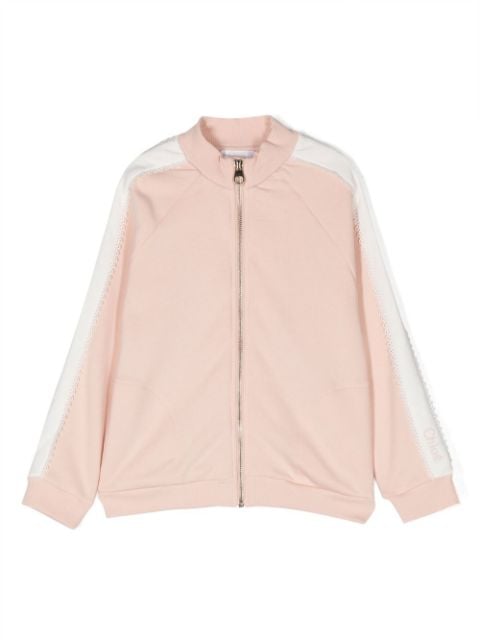 Chloé Kids scalloped logo-trim zipped cardigan