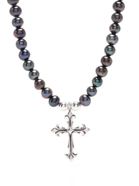 Emanuele Bicocchi Black pearl necklace with fleury cross