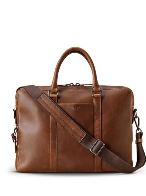 Shinola embossed-logo leather laptop bag 