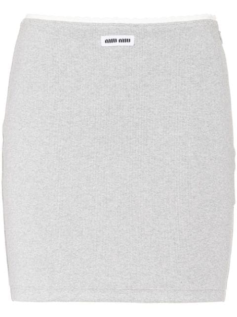 Miu Miu ribbed-knit logo-patch miniskirt