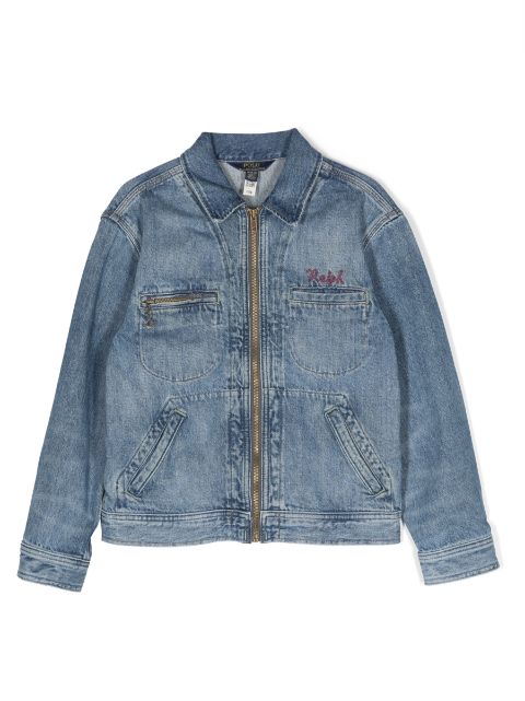 Ralph Lauren Kids logo-embroidered zipped denim jacket