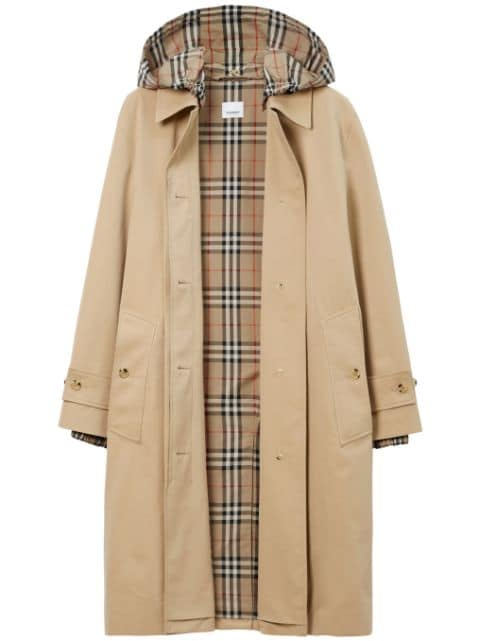 Burberry checkered gabardine hooded raincoat