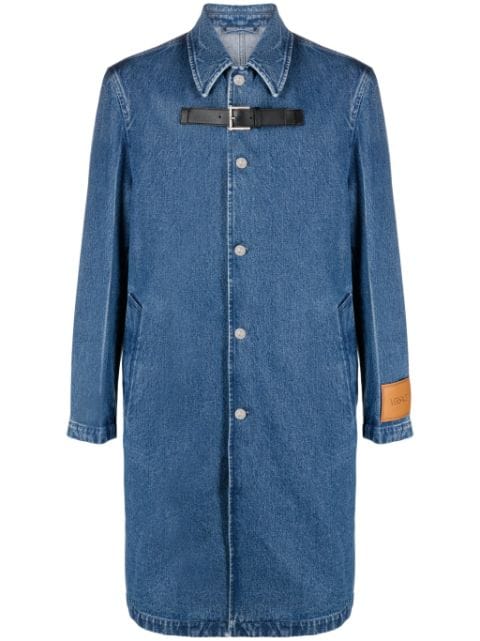 Versace logo-patch denim midi coat