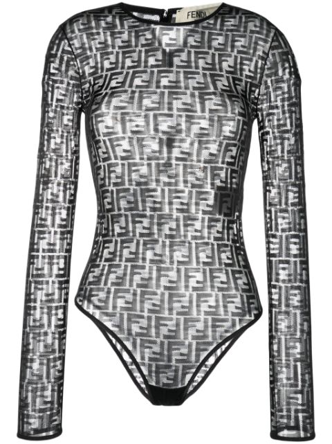 FENDI FF-print sheer bodysuit