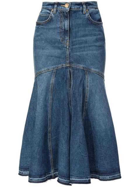 PINKO flared denim midi skirt