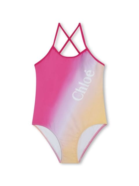 Chloé Kids ombré logo-print swimsuit