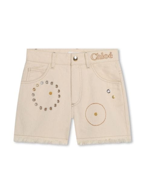 Chloé Kids eyelet-detail cotton denim shorts