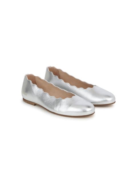 Chloé Kids metallic-finish leather ballerinas