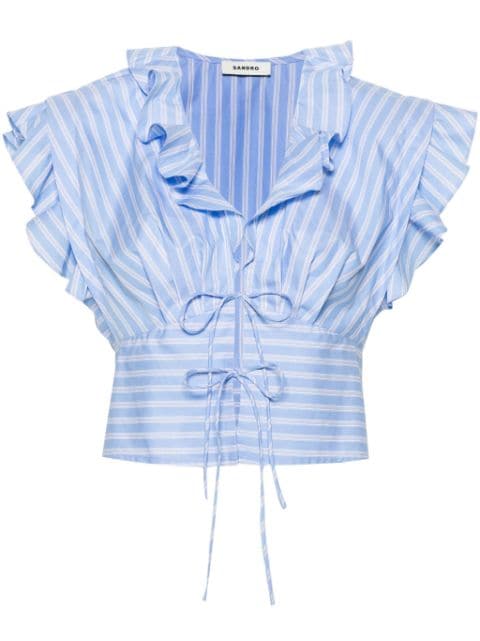 SANDRO striped cotton cropped blouse