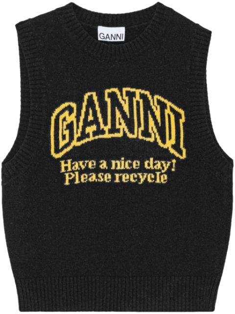 GANNI intarsia-knit logo crew-neck vest