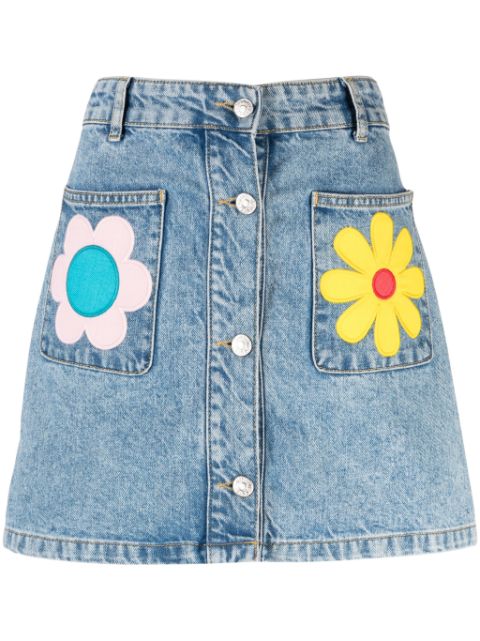 MOSCHINO JEANS floral-patches denim miniskirt