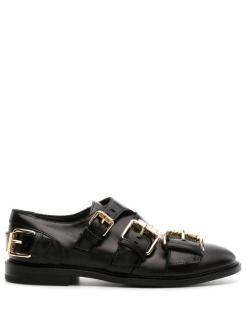 Moschino logo-buckle leather monk shoes