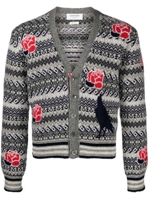 Thom Browne Cardigan gola V com padronagem